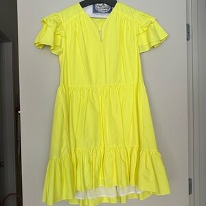 Tanya Taylor Mini Ruffle Dress in Neon Yellow - Size Small